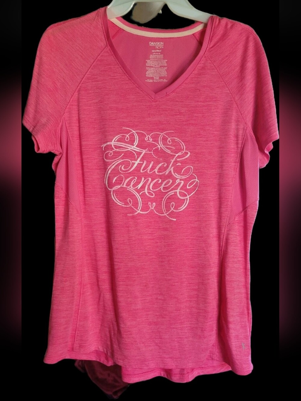 Danskin Now Hot Pink Tee with White Script F Cancer